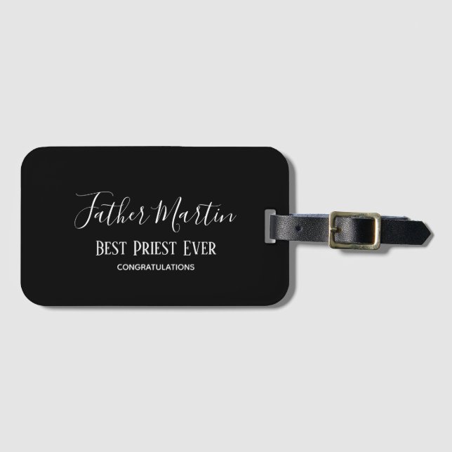 Einfache Schwarz-weiße PRIEST PASTOR CLERGY Gepäckanhänger (Vorderseite (Horizontal))