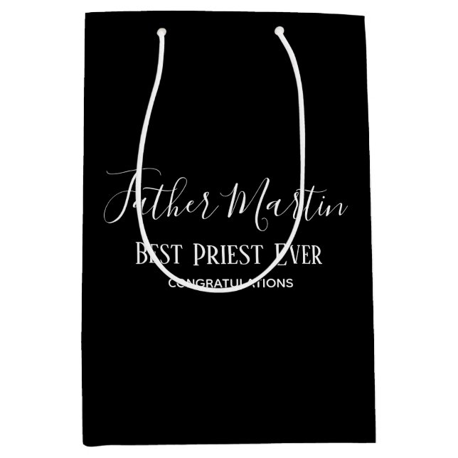 Einfache Schwarz-weiße PRIEST PASTOR CLERGY Mittlere Geschenktüte (Vorderseite)