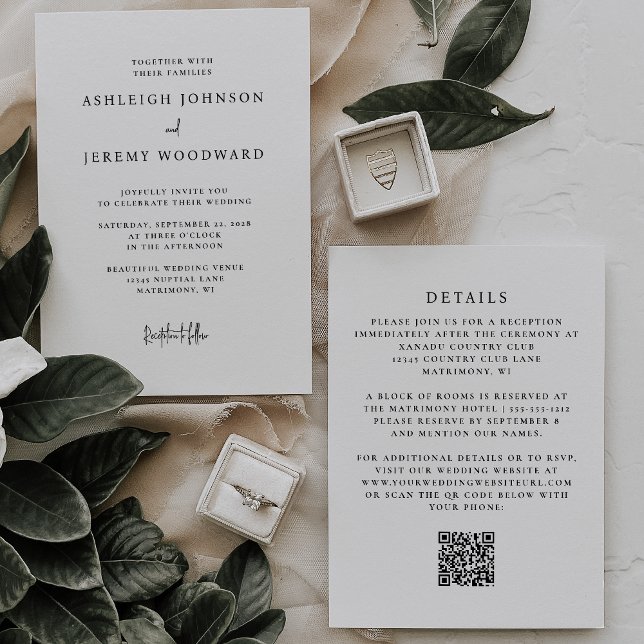 Einfache Schwarz-weiße QR Code Hochzeit Einladung (Von Creator hochgeladen)