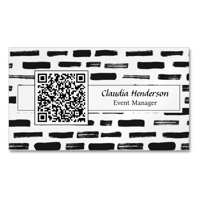 Einfache, schwarz-weiße QR-Code Magnetische Visitenkarte (Vorderseite)