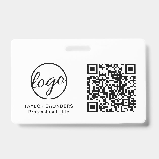 Einfache schwarz-weiße QR-Code Mitarbeiter-ID Ausweis (Vorderseite)