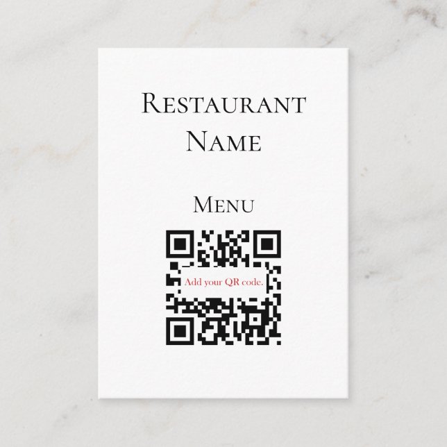 Einfache Schwarz-weiße Restaurant QR Code Menü Car (Vorderseite)