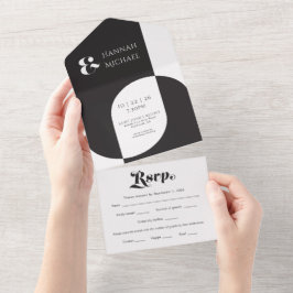 Einfache Schwarz-weiße Retro All In One Einladung
