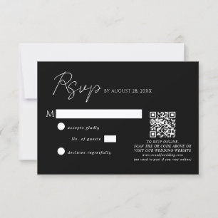 Einfache Schwarz-weiße Script QR Code Hochzeit RSVP Karte