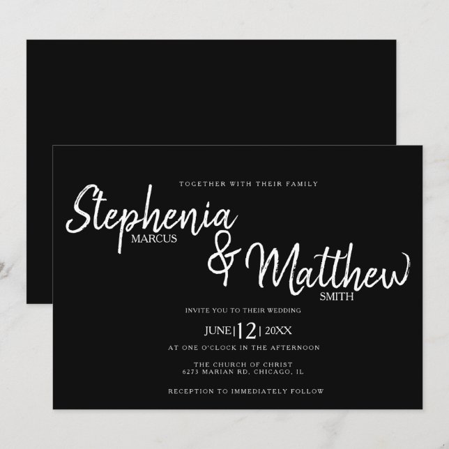 Einfache Schwarz-weiße Skripttypografie: fette Hoc Einladung (Vorne/Hinten)