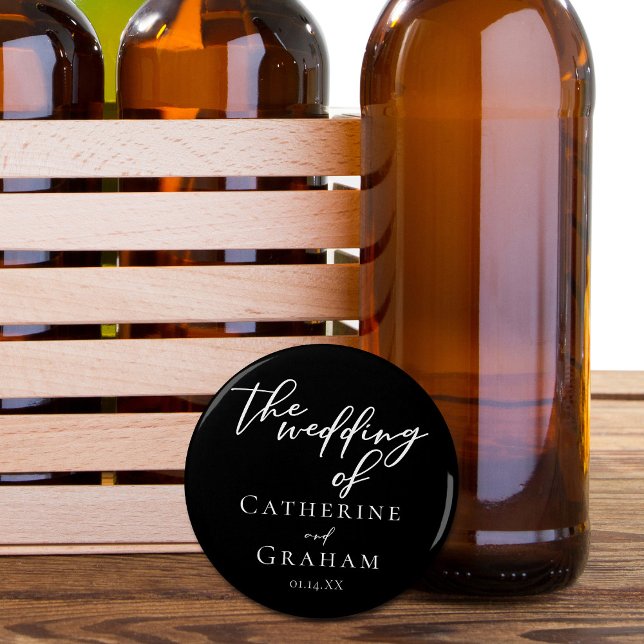 Einfache Schwarz-weiße Typografie Chic Winter Wedd Flaschenöffner (Von Creator hochgeladen)