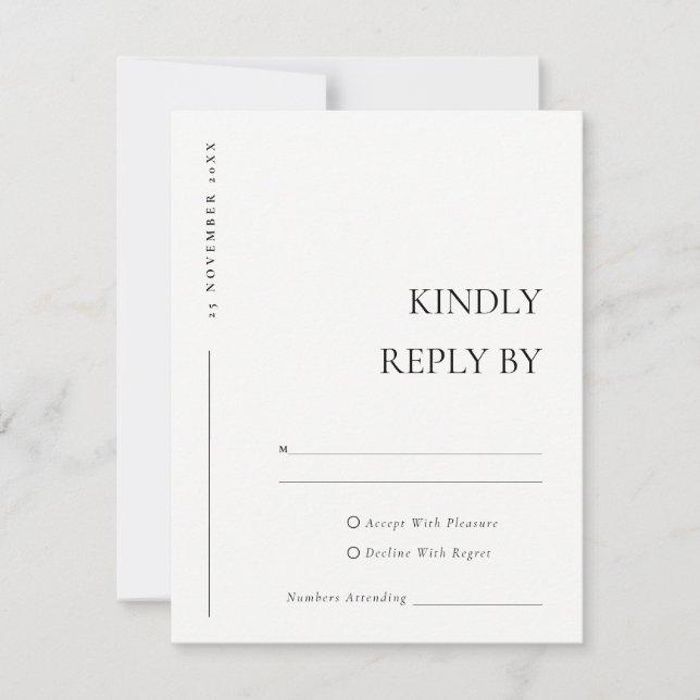 Einfache Schwarz-weiße Typografie RSVP Karte (Vorderseite)