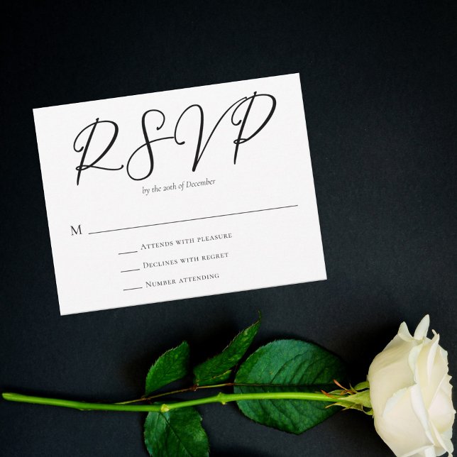 Einfache Schwarz-weiße Typografie RSVP Karte (Von Creator hochgeladen)