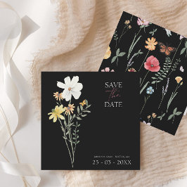 Einfache Schwarz-Wildblume Blumenhochzeit Save The Date
