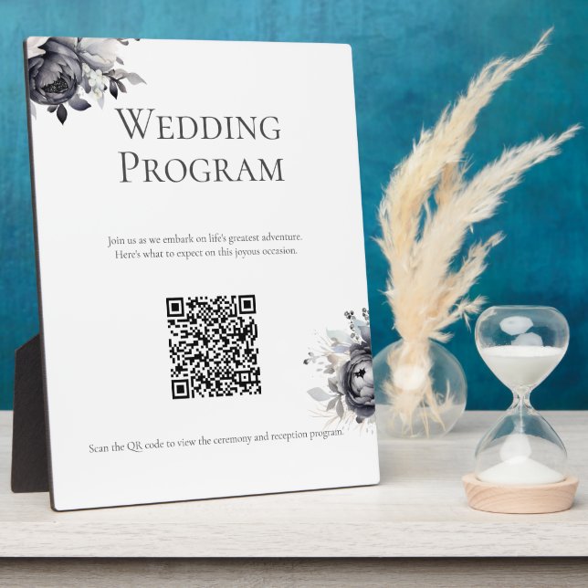 Einfache Schwarze Flora Hochzeit Programm Signatur Fotoplatte (Seite)