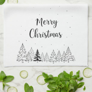 Einfache schwarze Frohe Weihnachtsbäume und Sterne Geschirrtuch