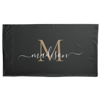 Einfache Schwarze Gold Monogram Eleganine Feminine Kissenbezug