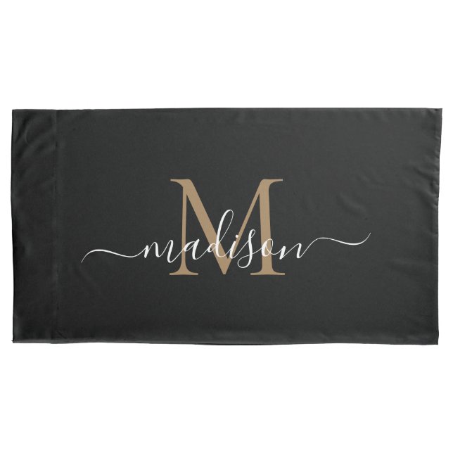 Einfache Schwarze Gold Monogram Eleganine Feminine Kissenbezug (Vorderseite)