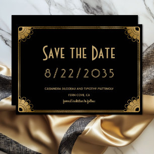 Einfache schwarze Goldene Art Deco Hochzeit - Term Save The Date