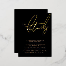 Einfache schwarze Goldtypografie Hochzeitsdetails  Folie Einladungspostkarte