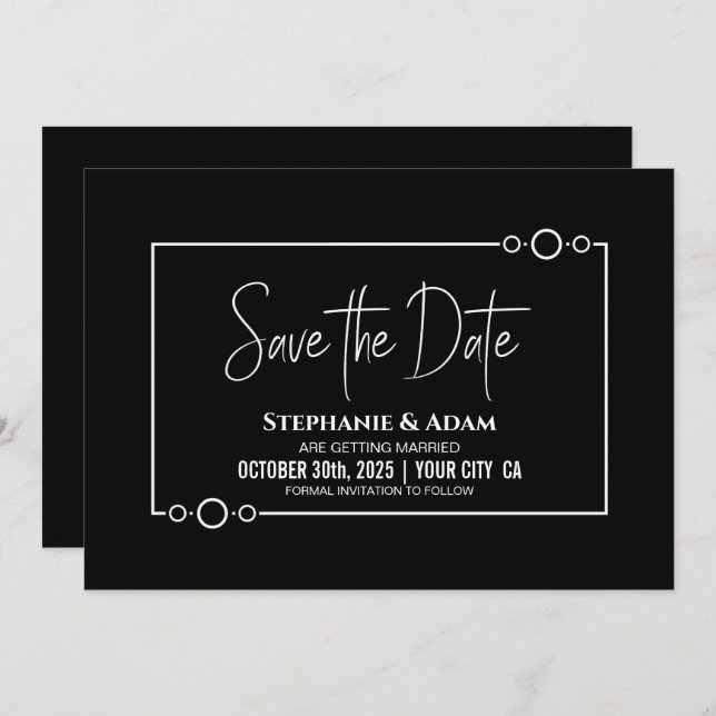 Einfache Schwarze Hochzeit Das Datum speichern Save The Date (Vorne/Hinten)
