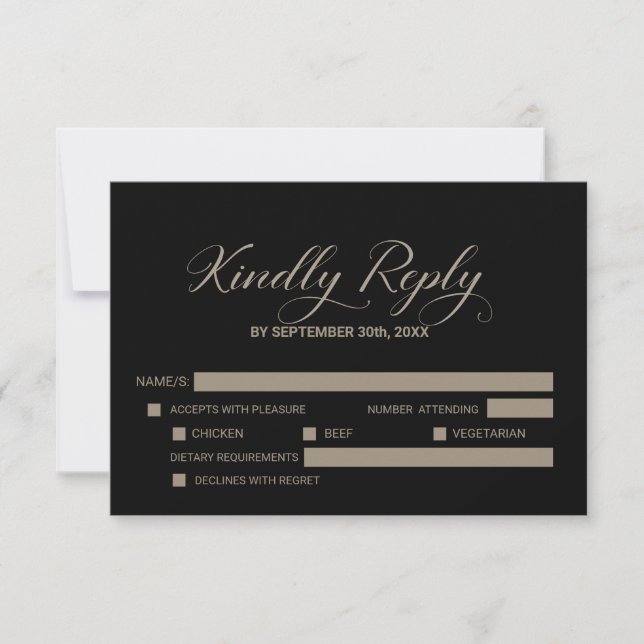 Einfache Schwarze Hochzeit RSVP Karte (Vorderseite)