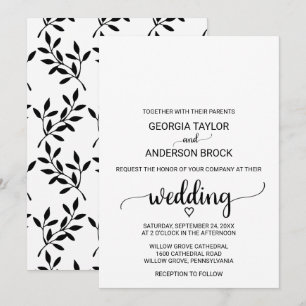 Einfache Schwarze Kalligrafie-Hochzeit Einladung