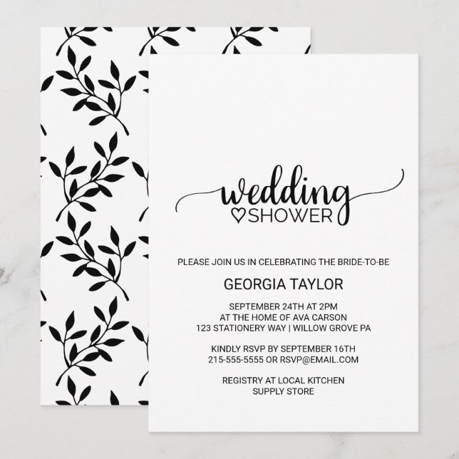 Einfache Schwarze Kalligrafie-Polterabend Einladung (Vorne/Hinten)