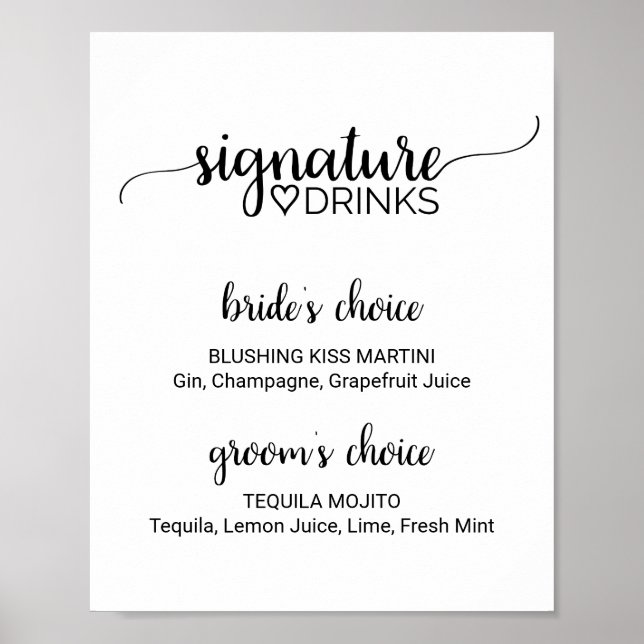 Einfache schwarze Kalligrafie Signature Drinks unt Poster (Vorne)