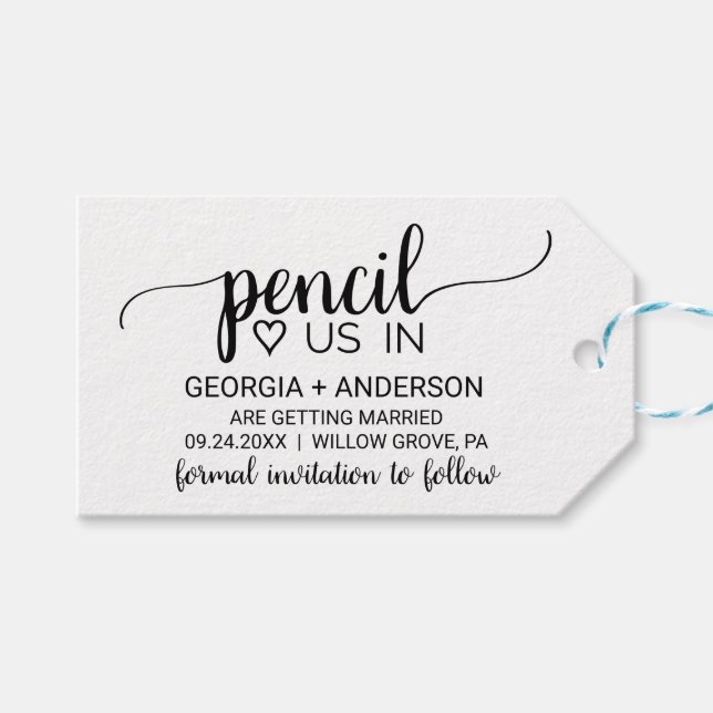 Einfache schwarze Kalligraphie Save the Date Geschenkanhänger (Vorderseite (Horizontal))