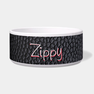 Einfache schwarze Kunstleder-Namens-Keramik-Hunde- Napf