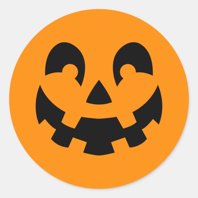 Einfache schwarze Kürbisgesicht an orangefarbenem  Runder Aufkleber (Vorderseite)
