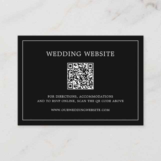 Einfache Schwarze Monogram QR Code Elegante Hochze Begleitkarte (Vorderseite)