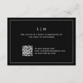 Einfache Schwarze Monogram QR Code Elegante Hochze RSVP Karte