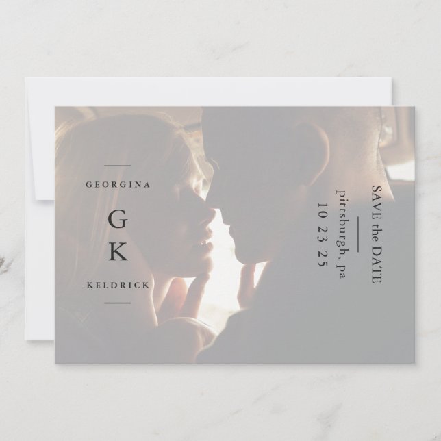 Einfache Schwarze Monogramm-Einmalige Hochzeit ein Save The Date (Vorderseite)