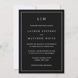 Einfache Schwarze Monogramm Elegante Hochzeit Einladung