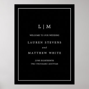 Einfache Schwarze Monogramm Elegante Hochzeit Poster