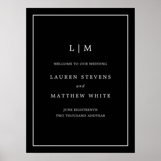 Einfache Schwarze Monogramm Elegante Hochzeit Poster (Vorne)
