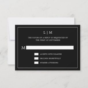Einfache Schwarze Monogramm Elegante Hochzeit RSVP Karte