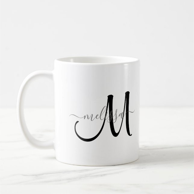 Einfache Schwarze Monogramm Graue Bezeichnung auf  Kaffeetasse (Links)