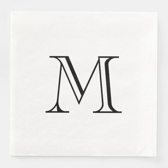 Einfache schwarze Monogramm-Papier-Serviette Serviette (Vorderseite)