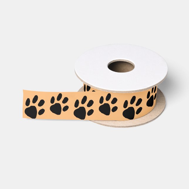 Einfache schwarze Paw-Druck auf Orange Satinband (Spule)