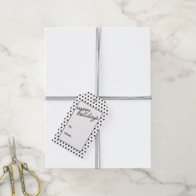 Einfache schwarze Punkte auf Weiß Geschenkanhänger (Mit Garn)