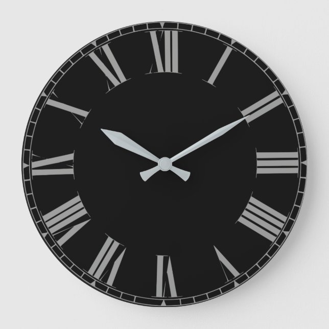 Einfache schwarze römische Zahlen Große Wanduhr (Vorderseite)
