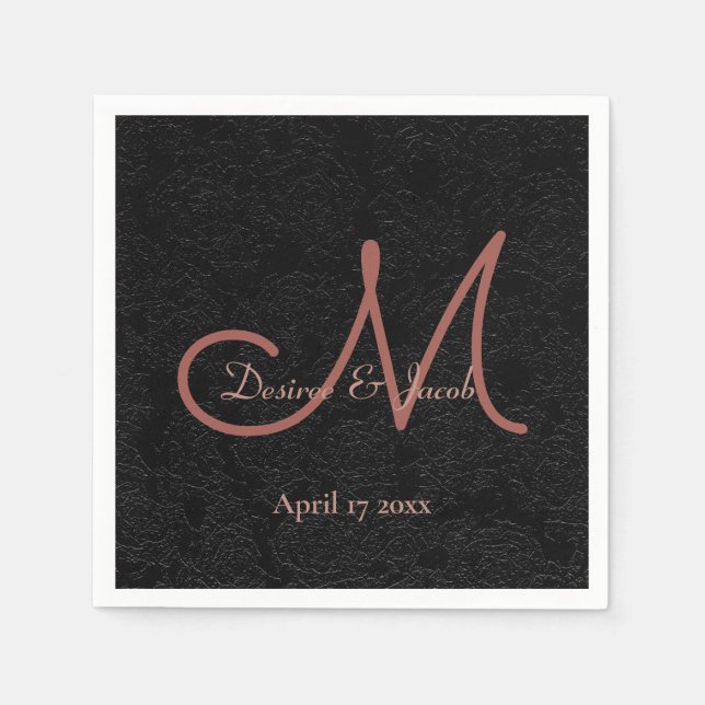 Einfache Schwarze Rose Gold Elegantes Hochzeitssym Serviette (Vorderseite)