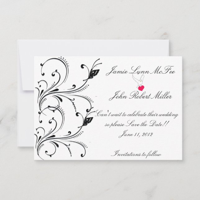 Einfache Schwarze Schmetterlingsscroll Save the Da Date (Vorderseite)
