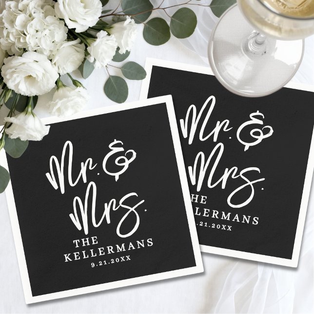 Einfache schwarze Schrift Hochzeit Serviette (Simple Black Script Wedding Napkins)