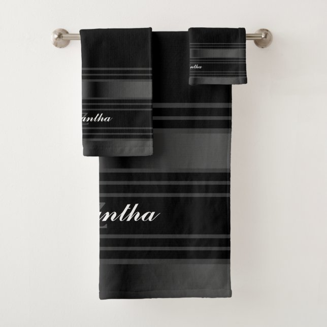 Einfache schwarze, silberne und graue Linien Badhandtuch Set (Insitu)