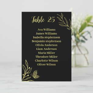 Einfache Schwarze Sitzkarte mit goldener Blume Einladung