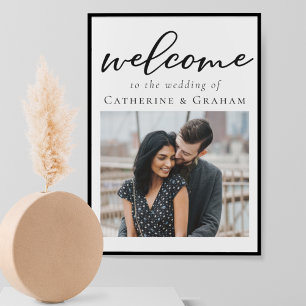 Einfache schwarze Typografie-Foto-Hochzeit Willkom Poster