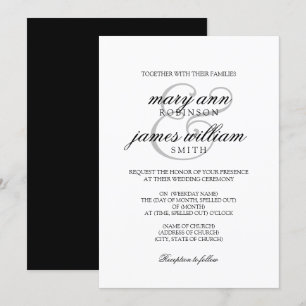 Einfache schwarze u. weiße elegante Hochzeit Einladung