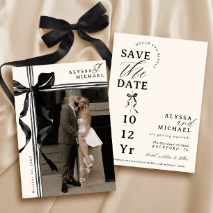 Einfache schwarze und elfenbeinfarbene Schleife El Save The Date