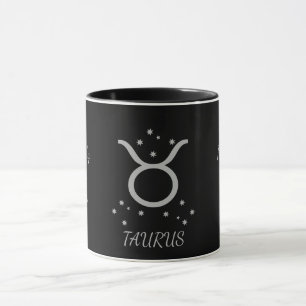 Einfache schwarze und silberne Taurus-Sternzeichen Tasse