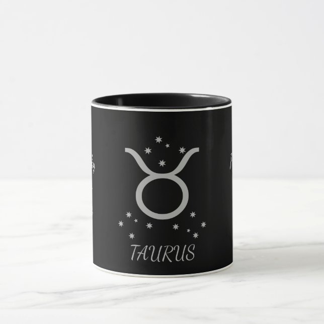 Einfache schwarze und silberne Taurus-Sternzeichen Tasse (Zentrum)