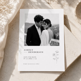 Einfache schwarze und weiße botanische Foto-Hochze Save The Date